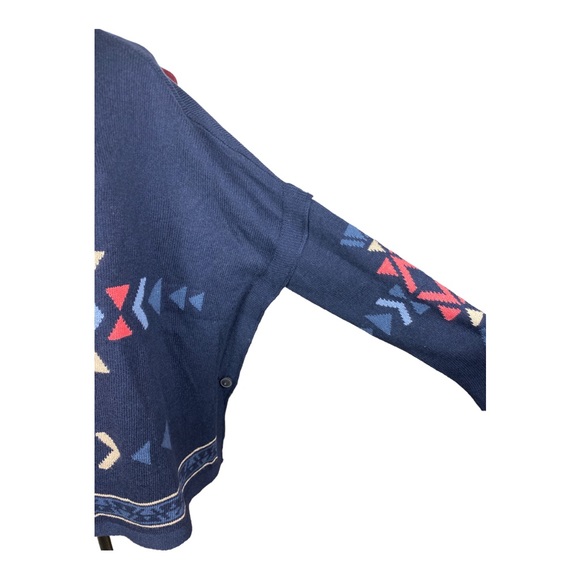 J. Jill Indigo Intarsia Aztec Boho Funnel Neck Sweater - Picture 4 of 5